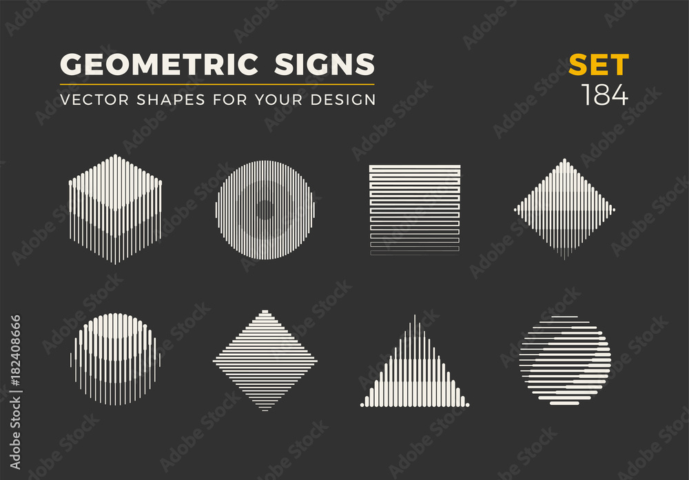 Wall mural set of eight minimalistic trendy shapes. stylish vector logo emblems for your design. simple univers