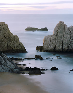 Cliffs at Playa de Arnia, west of Santander, Cantabria, Spain