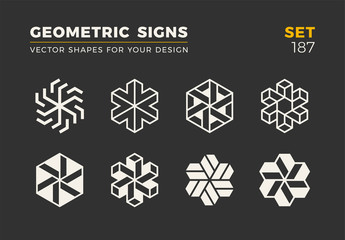 Set of eight minimalistic trendy shapes. Stylish vector logo emblems for Your design. Simple universal geometric signs collection.