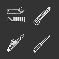 Construction tools chalk icons set