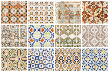 Beautiful collage of different traditional portuguese tiles called azulejos