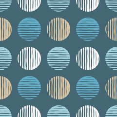 Polka dot seamless pattern. Striped balls. Scribble texture. Textile rapport.