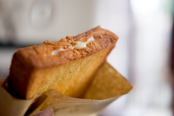 Grilled bread and melting cheese