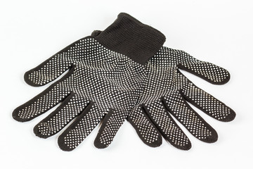 Black work gloves, mittens on a white background