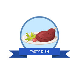 Tasty Dish with Cooked Chicken Leg with Parsley