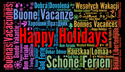 Happy holidays word cloud in different languages 