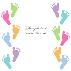 Colorful baby foot prints. Baby shower baby greeting 