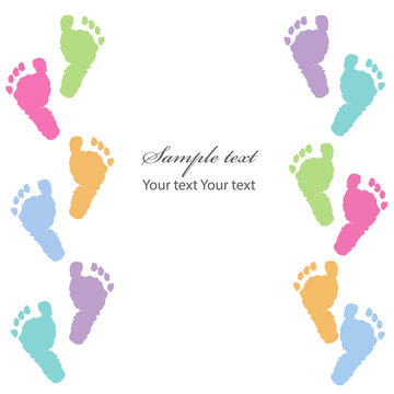 Colorful baby foot prints. Baby shower baby greeting 