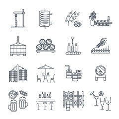 set of thin line icons alcohol drinks, beverages, wine, beer