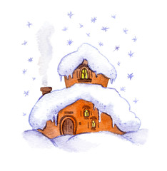 Winter fantasy house. Watercolor 
