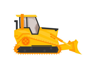 isolated bulldozer icon. flat cartoon style vector illustration.