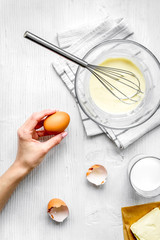 cooking pancake on white background top view ingredients for mak