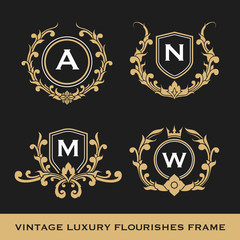 Set of Vintage Luxury Monogram Frame Template Design