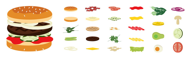 Ingredients for Burgers, Hamburgers, Sandwiches.