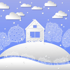 winter landscape white paper background