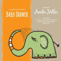 baby shower card template with funny doodle elephant