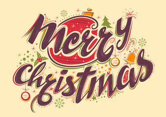 Merry Christmas Lettering Design Set typography style greeting background