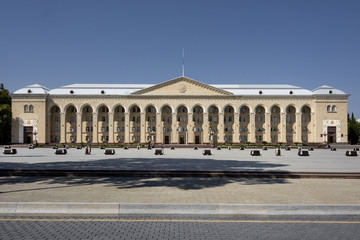 Azerbaijan, Ganja: Front view of Executive Power of Ganja City building in the center. The town is Azerbaijan's second largest city. September 18, 2017
