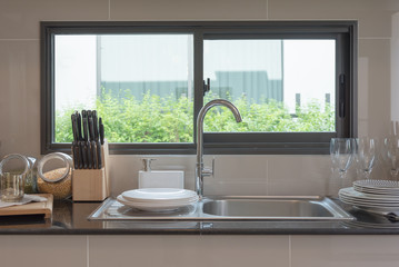 sink in kitchen room, modern counter