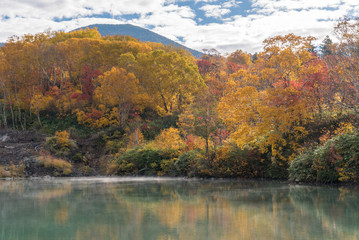 Fototapeta na wymiar Autumn Onsen Lake Aomori Japan