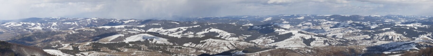 Carpathian mountain landscape. Panorama of Snow Mountain.