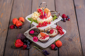 close up of colourful cake selection 