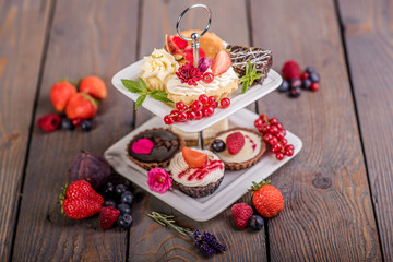 close up of colourful cake selection 