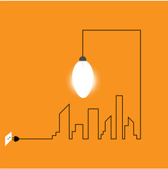 Creative wire of light bulb with buildings and landmarks, idea and inspiration concept. City with light bulb. Vector Illustration.