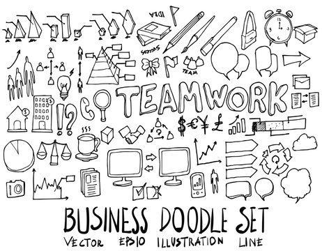 Set of Business illustration Hand drawn doodle Sketch line vector eps10