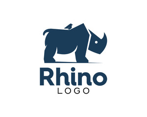 Obraz premium Awesome Rhino Simple Modern With A Little Bird Dark Blue Logo