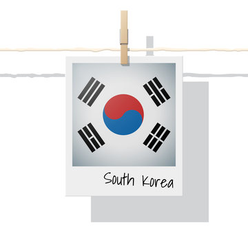 Asian country flag collection with photo of South Korea flag on white background , vector , illustration