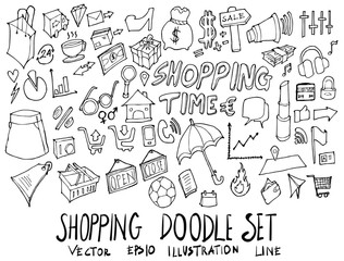 Set of Shopping illustration Hand drawn doodle Sketch line vector eps10