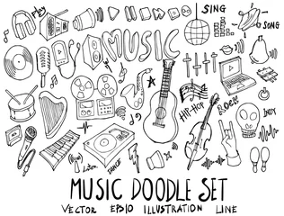 Fotobehang Set of Music illustration Hand drawn doodle Sketch line vector eps10 © veekicl