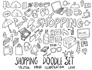 Set of Shopping illustration Hand drawn doodle Sketch line vector eps10