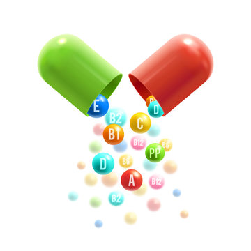 Vitamin pills vector 3D capsule poster
