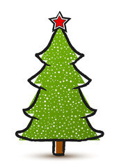 Vector drawing abstract Christmas tree with a star and snow isolated on white background