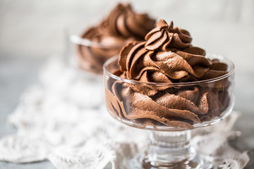 chocolate mousse cream in a glass sundae dessert