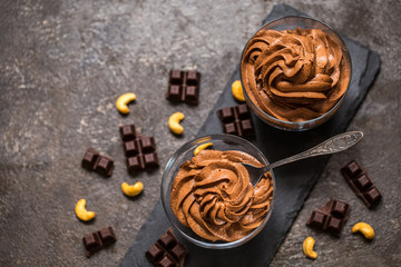 chocolate mousse cream in a glass sundae dessert