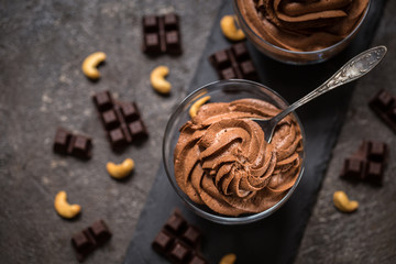 chocolate mousse cream in a glass sundae dessert