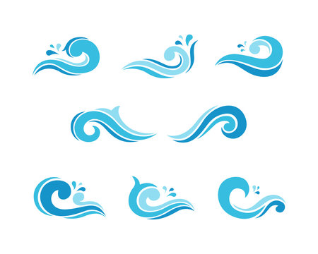 Set of Wave water ocean sea design element for logo, icon,