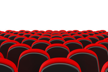 Rows of Red Cinema Movie Theater Comfortable Chairs. 3d Rendering