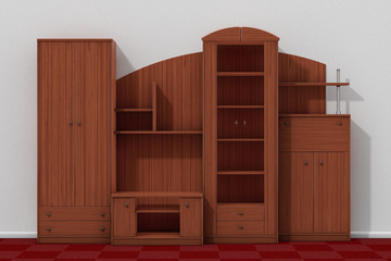 Living Room Wall Unit in front of White Wall. 3d Rendering