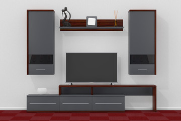 Living Room Wall Unit in front of White Wall. 3d Rendering