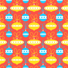 Seamless pattern with decoration balls. Christmas background. Vector illustration