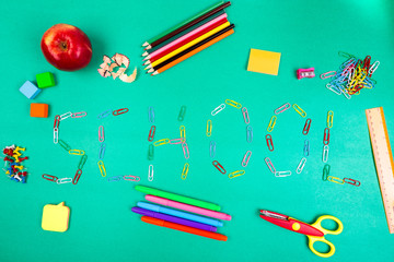 Letters School.  Top View. Flat Lay.School Supplies.