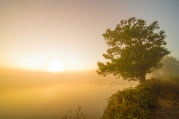 Fototapeta premium Sunrise or sunset over the lake