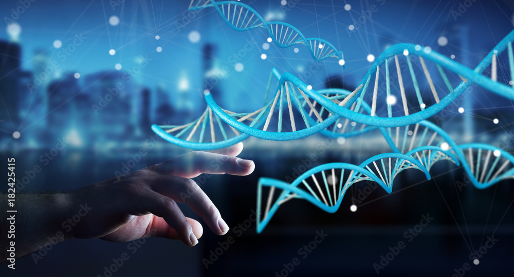 Aufkleber businessman using modern dna structure 3d rendering