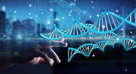 Businessman using modern DNA structure 3D rendering