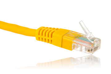 Closeup of yellow network ethernet cable