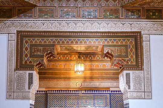 ornament ceiling at moroccan palace, marrakech